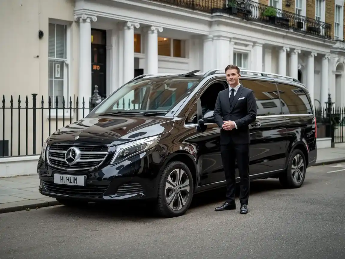 مرسيدس V-Class مع سائق تريبيانا أمام منزل لندني