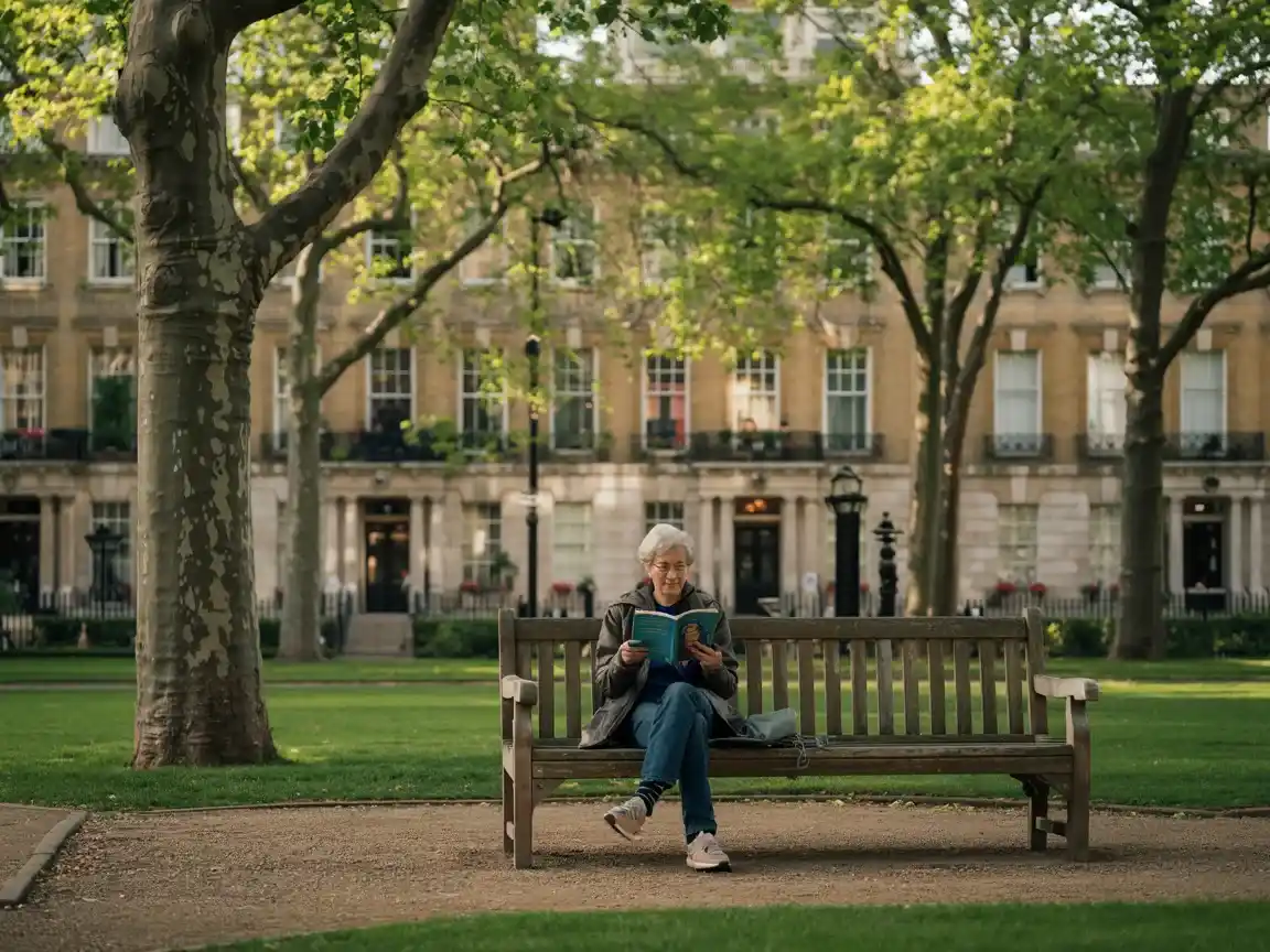 A quiet garden square in Mayfair, London, where many weekly private driver clients stay