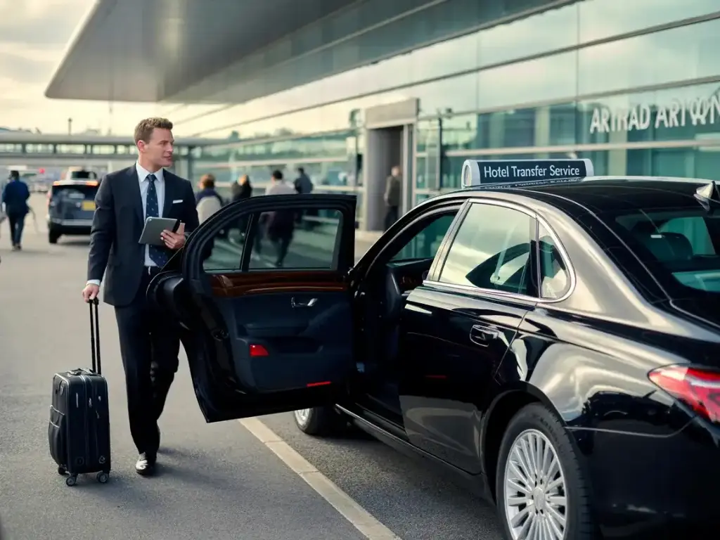 Chauffeur meeting a passenger at Heathrow arrivals for a £125 fixed transfer