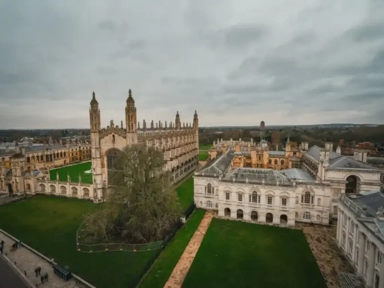 King's College Chapel and the Senate House in Cambridge seen from above