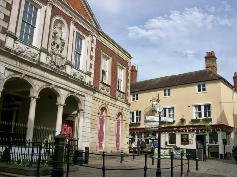 Windsor Guildhall and the pubs of Market Street in Windsor town centre