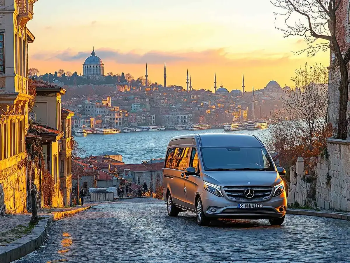 مرسيدس V-Class في شوارع طرابزون عند الغروب