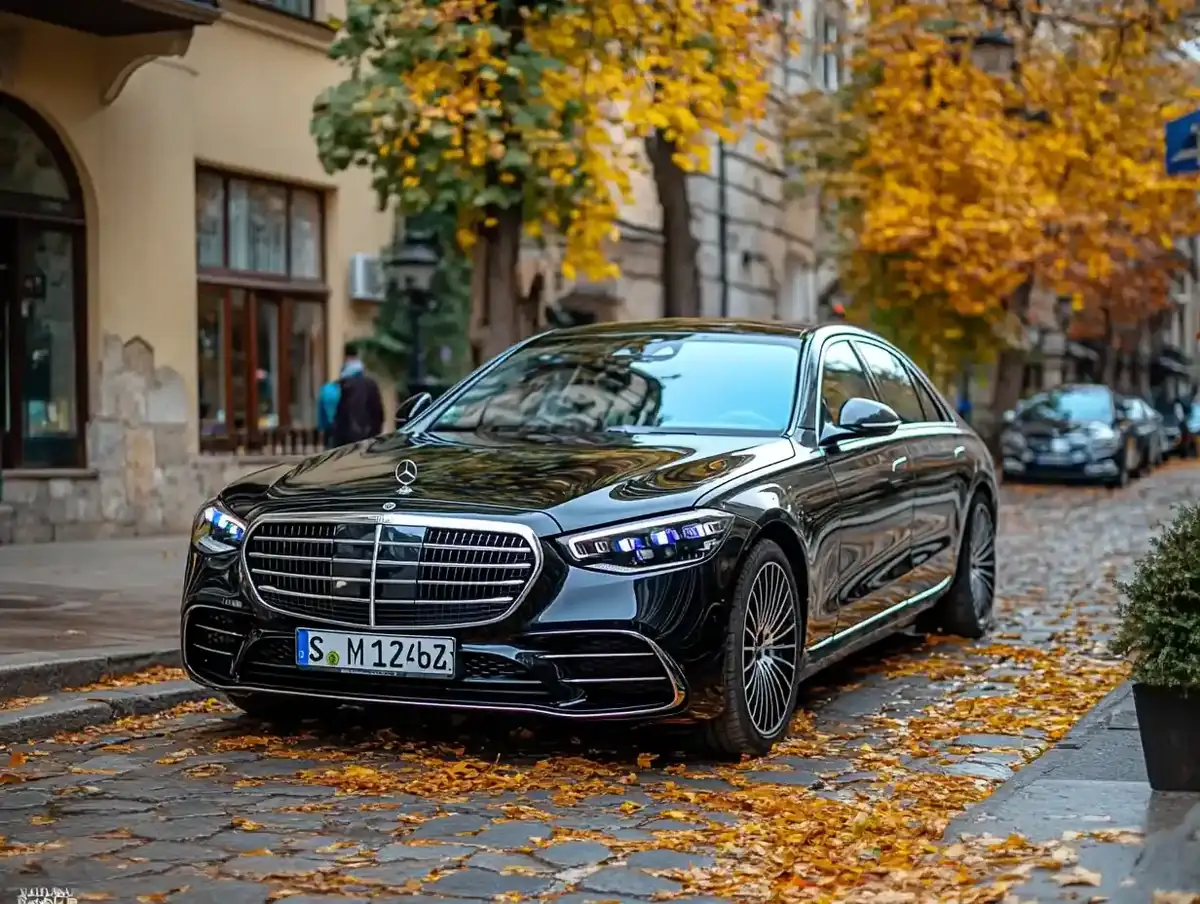 مرسيدس S-Class مع سائق خاص من تريبيانا في شارع لندني في الخريف