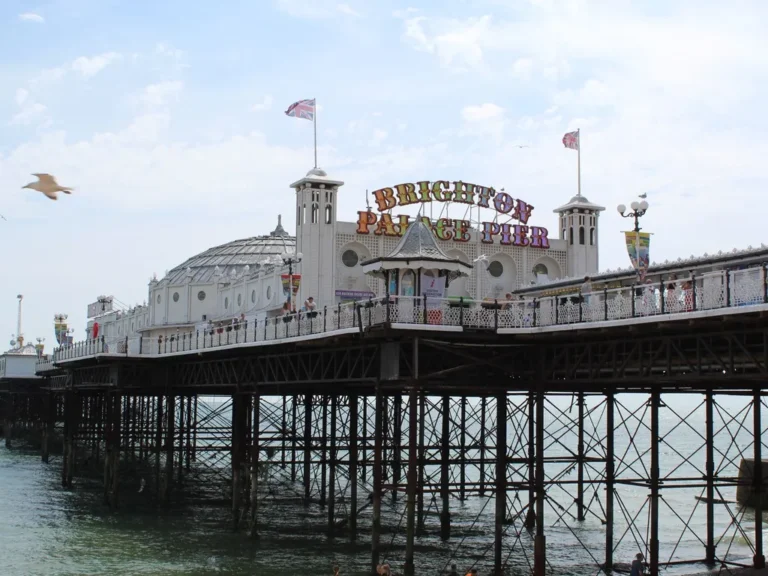 Brighton Palace Pier from the seafront promenade on a clear day