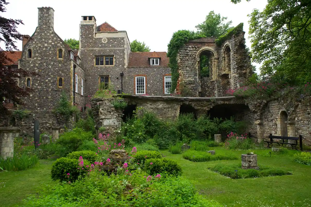 The medieval ruins and garden in the Cathedral precincts, part of the morning walk