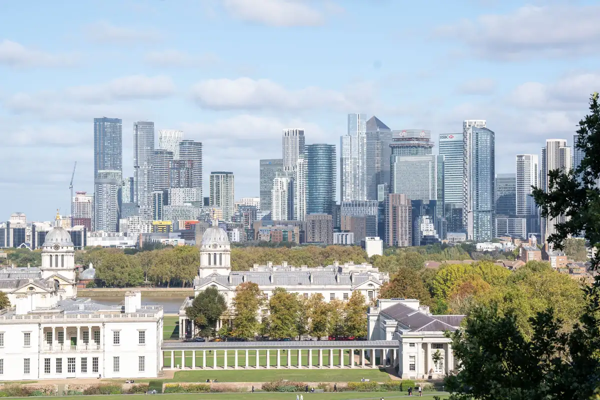 Greenwich Park and the Queen's House with Canary Wharf behind, the optional last stop