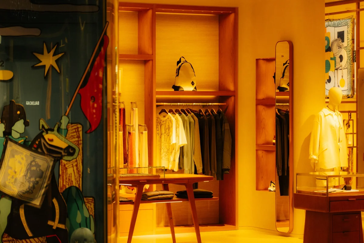 A boutique interior in warm light, one of the Mayfair stops on the tour