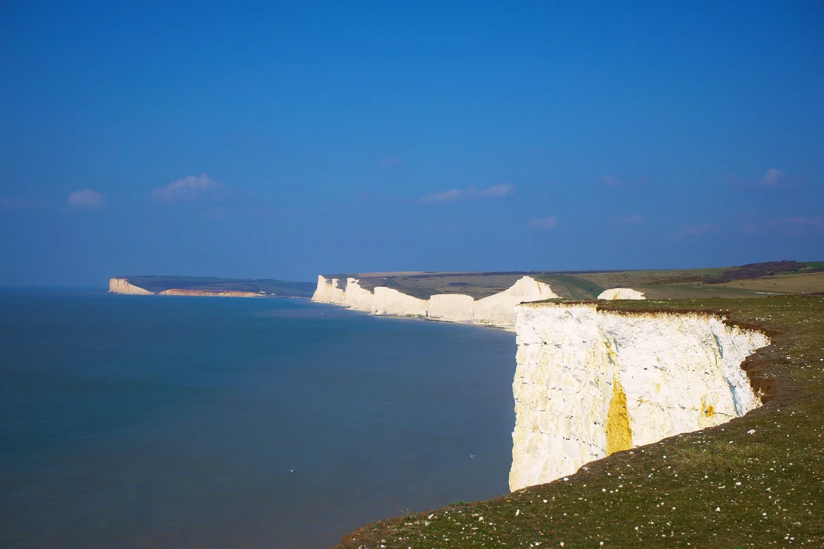 The Seven Sisters chalk cliffs seen from Seaford Head on the afternoon leg of the trip