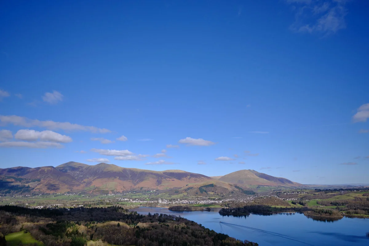 Keswick town and Derwentwater with the fells behind, Lake District