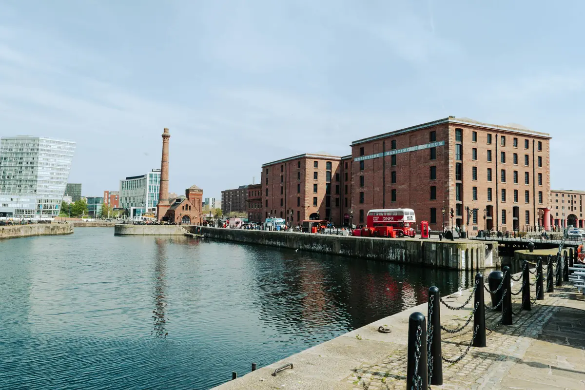 Royal Albert Dock in Liverpool with its historic red-brick warehouses