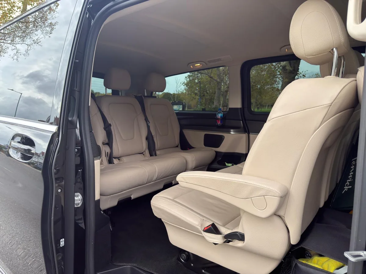 Cream leather seats in the Tripyana Mercedes V-Class for groups of up to 7