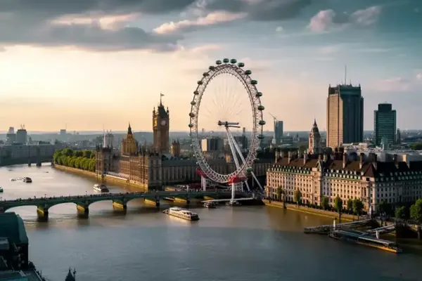 The London Eye and the Houses of Parliament along the Thames