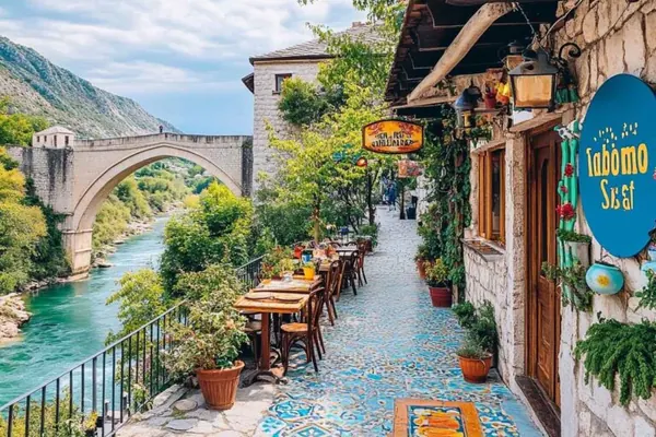 The old stone bridge over the Neretva river in Mostar